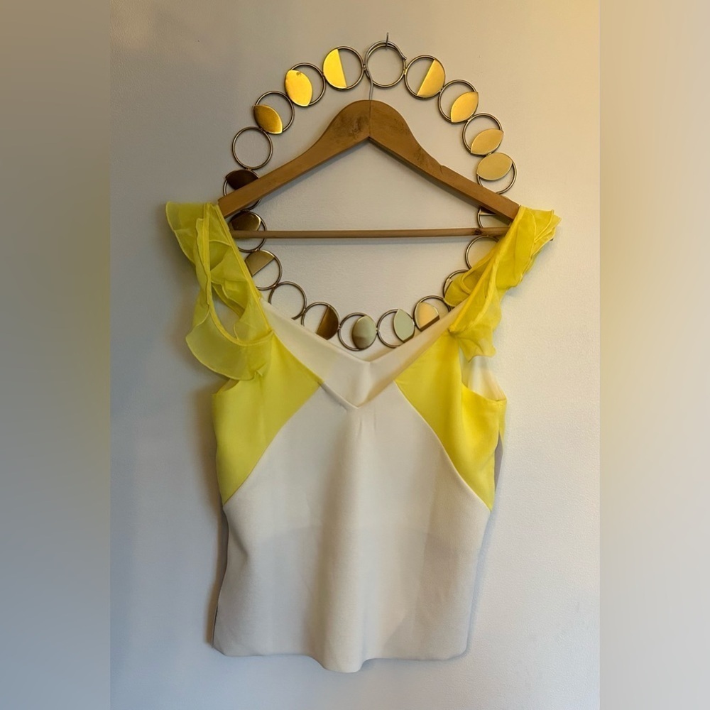 SOLD- NWT Zara Ruffle Strap TankTop Womens Size Small Yellow White Gray Blouse - Picture 6 of 9